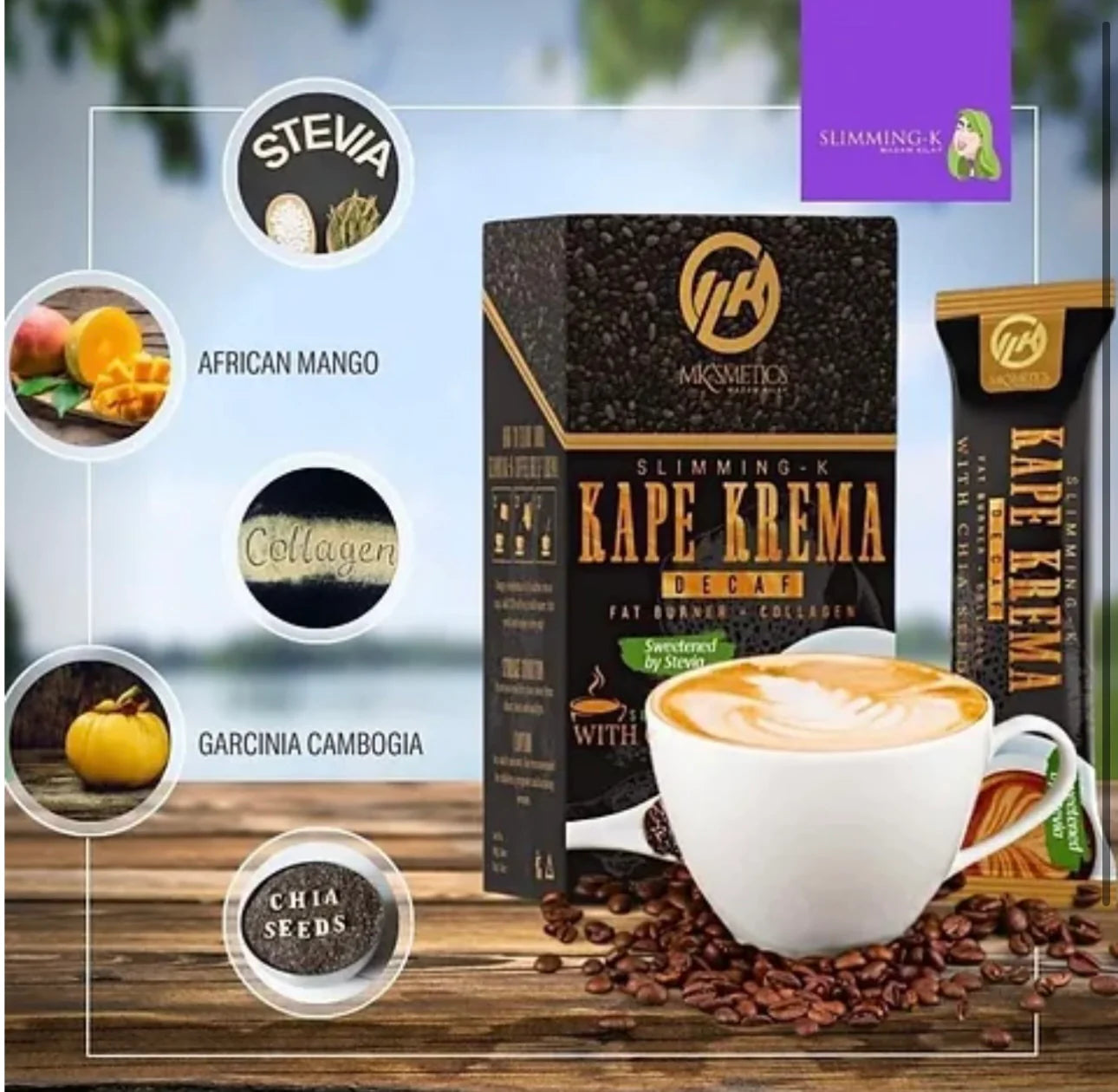 Slimming-K Kape Krema Decaf Coffee by Madam Kilay with Chia Seeds, 21g X 10 Sachets