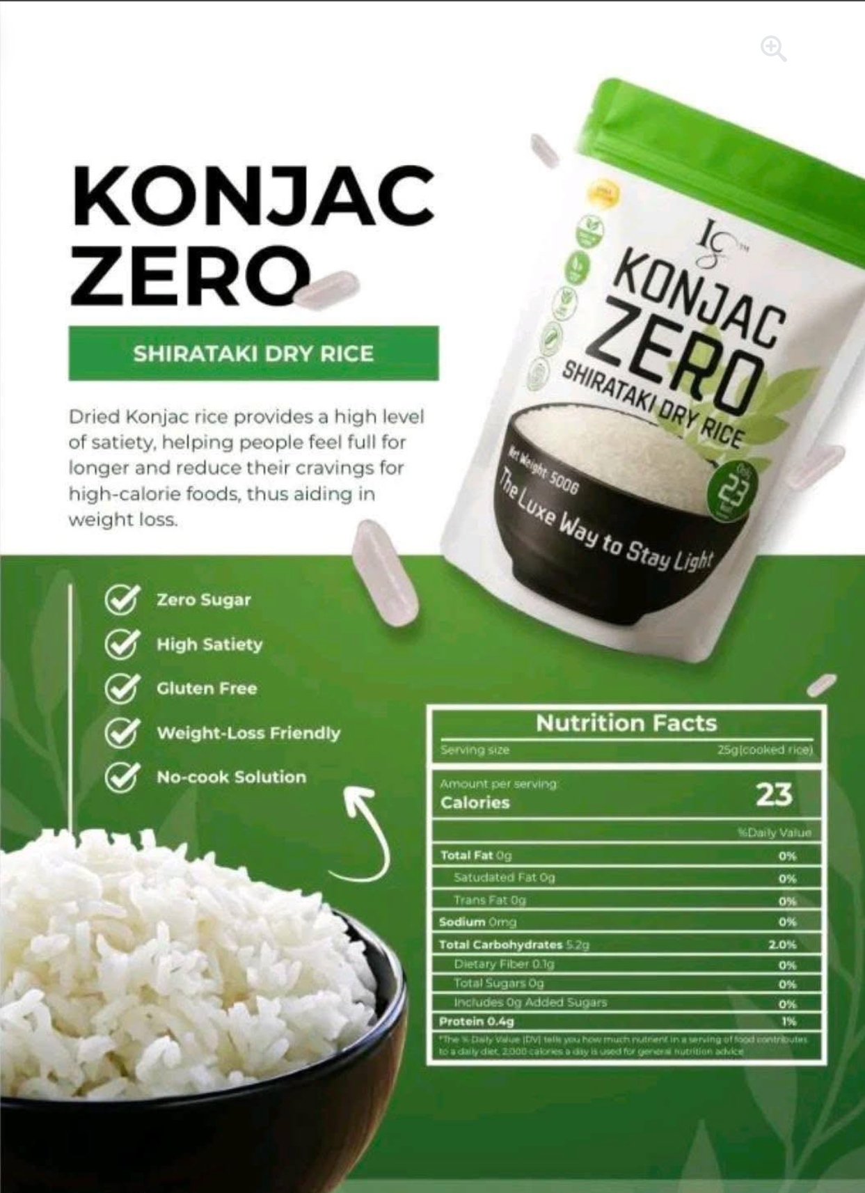 LUXE SLIM KONJAC ZERO SHIRATAKI DRY RICE 1 KILO