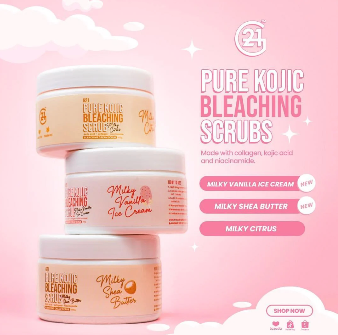 G21 Pure Kojic Bleaching Scrub - Milky Shea Butter, 300g