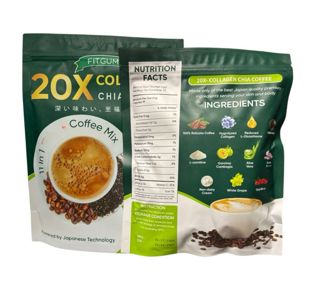 Fit Gum Collagen Chia Coffee - 11 in 1 Coffee Mix (3 Packs)