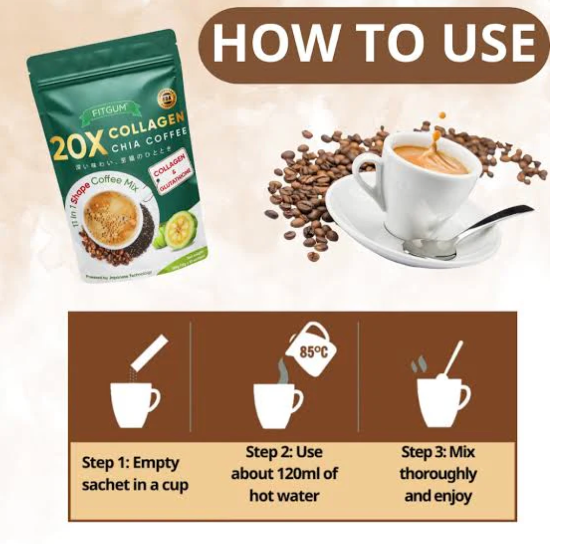 Fit Gum Collagen Chia Coffee - 11 in 1 Coffee Mix (3 Packs)