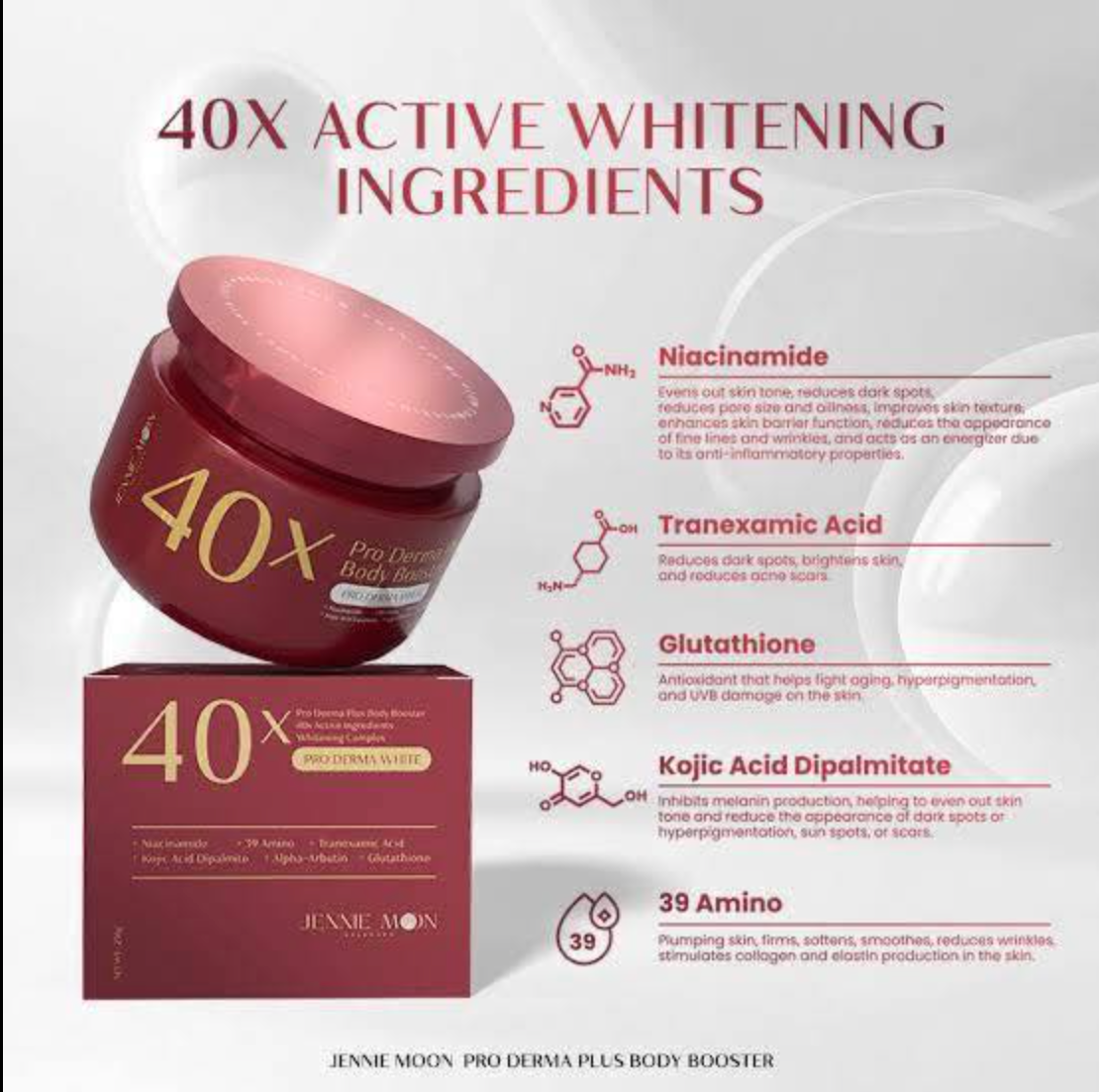 40x JENNIE MOON Pro Derma Plus Body Booster 250g Thailand