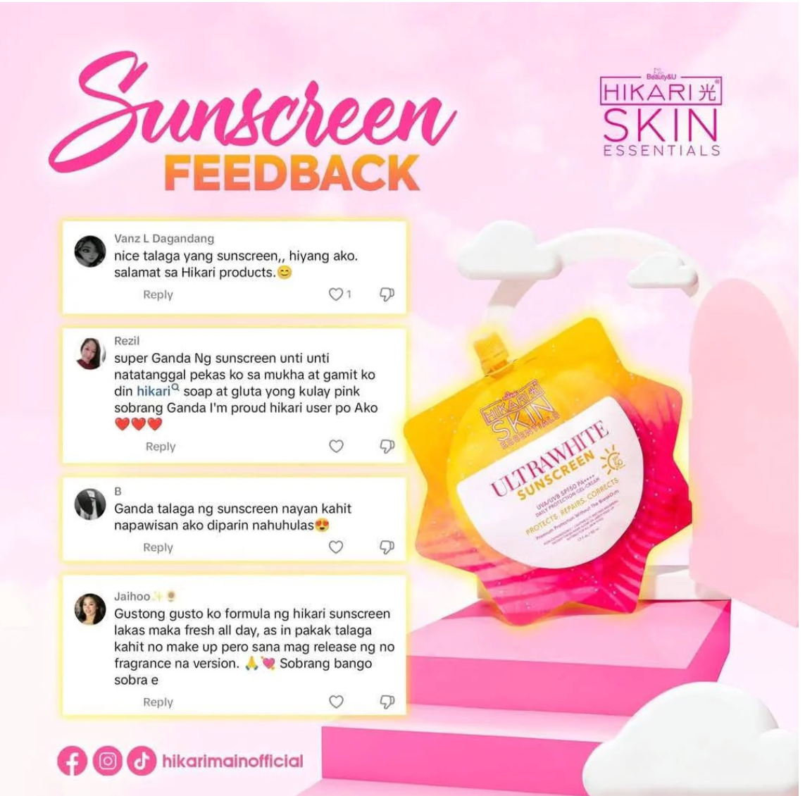 2 ULTRAFRESH SUNSCREEN by Hi Ka Ri Skin Essentials UltraWhite Sunscreen Gel-Cream SPF 50 UVA/UVB, 50ml