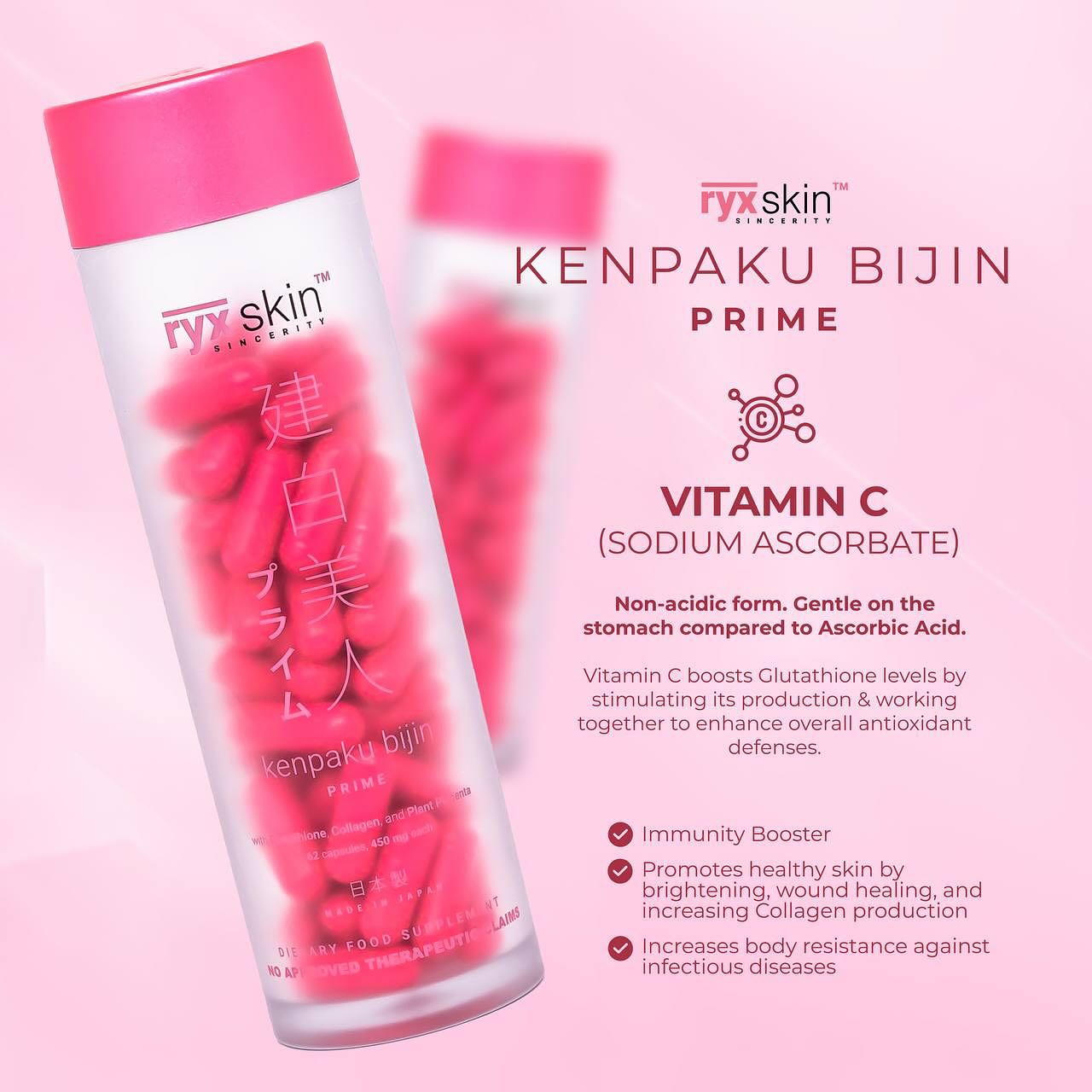 Kenpaku Bijin Prime Glutathione with collagen and placenta -62 capsules
