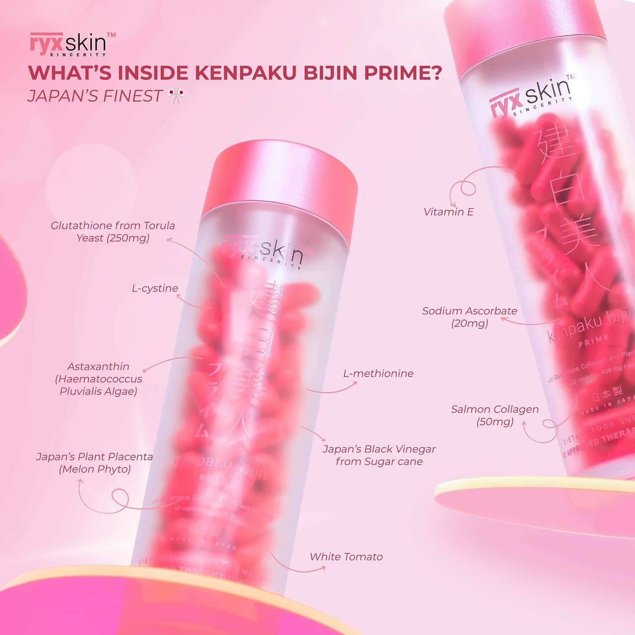 Kenpaku Bijin Prime Glutathione with collagen and placenta -62 capsules