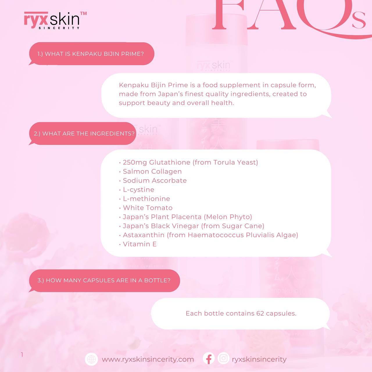 Kenpaku Bijin Prime Glutathione with collagen and placenta -62 capsules