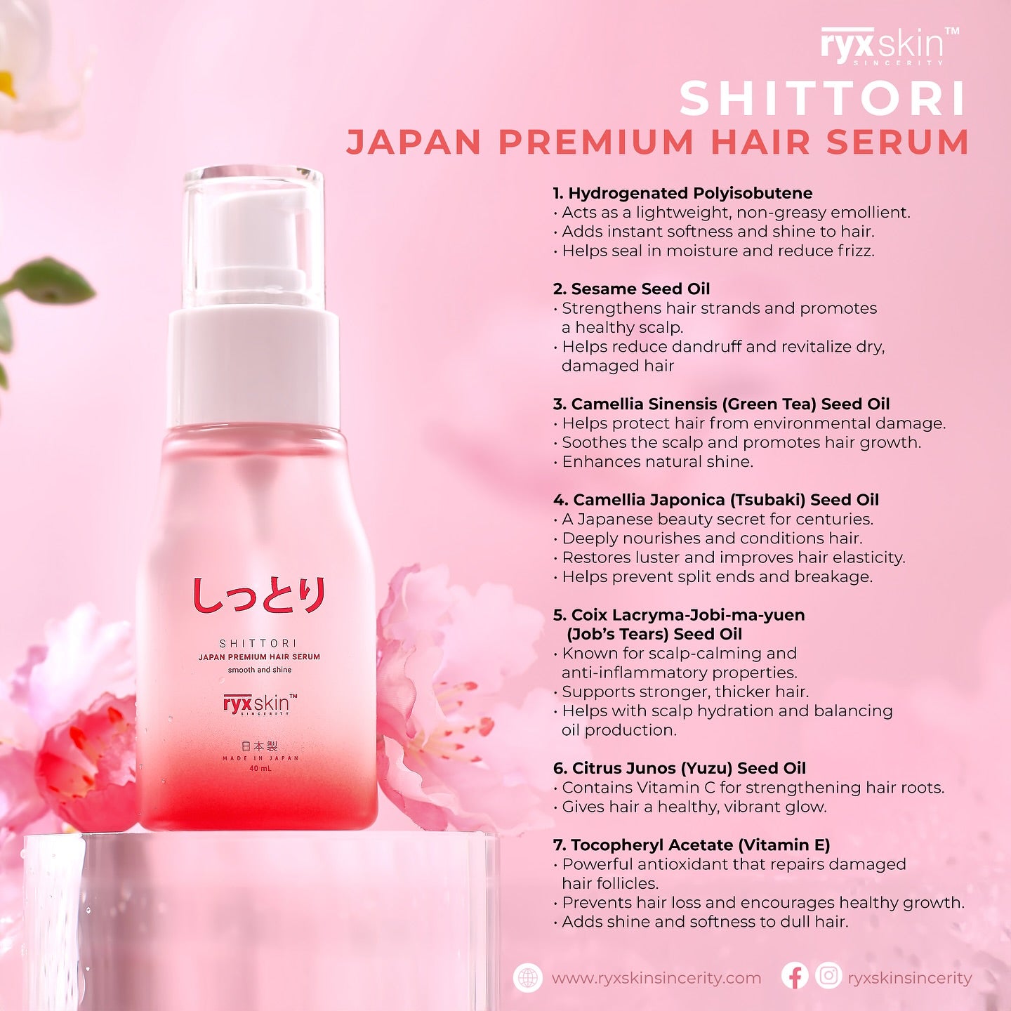 Ryxskin Sincerity Shittori Japan Premium Hair Serum 40ml