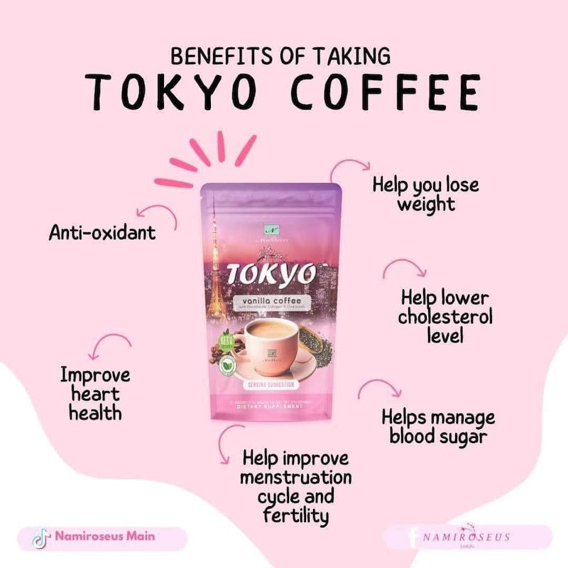 6 Pouches Namiroseus TOKYO Vanilla Coffee with Glutathione, Collagen & Chia Seeds