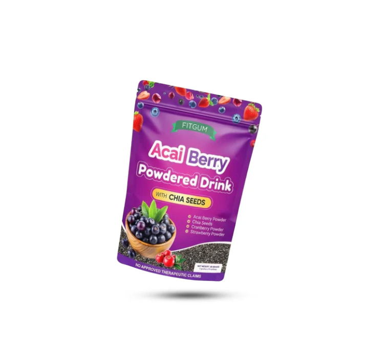 FITGUM Acai Berry Drink Powder with Chia Seeds (10 Sachets) | Berry Blend Beverage Mix