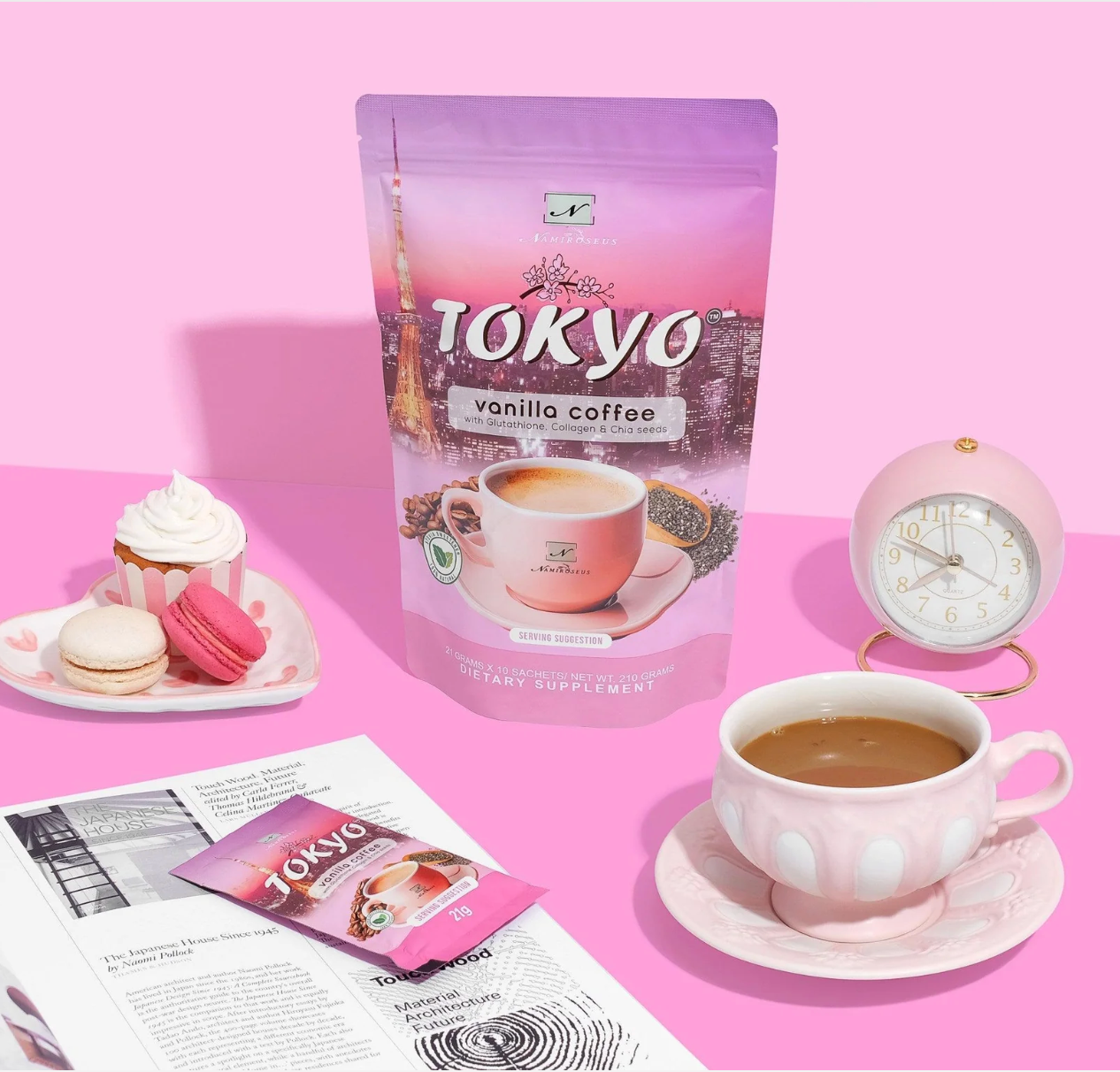2 Boxes Namiroseus TOKYO Vanilla Coffee with Glutathione, Collagen, Chia Seeds