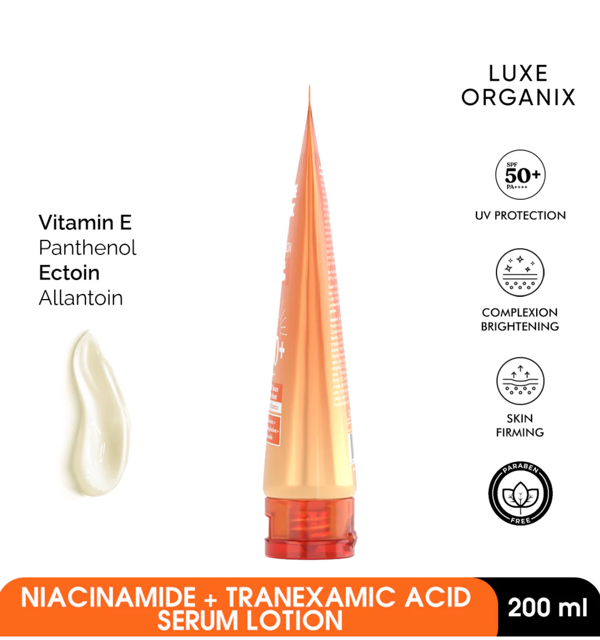 Luxe Organix Niacinamide + Tranexamic Acid Youthful Glow Serum Lotion SPF50 PA+++, 200ml