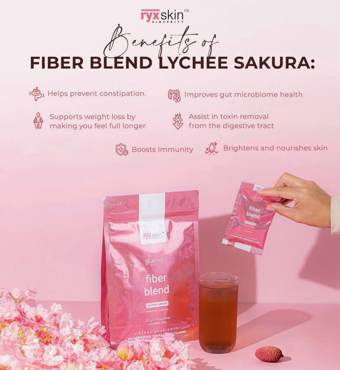 Fiber Blend+ Sakura Lychee – Gut Health & Skin Glow Drink |10 sachets