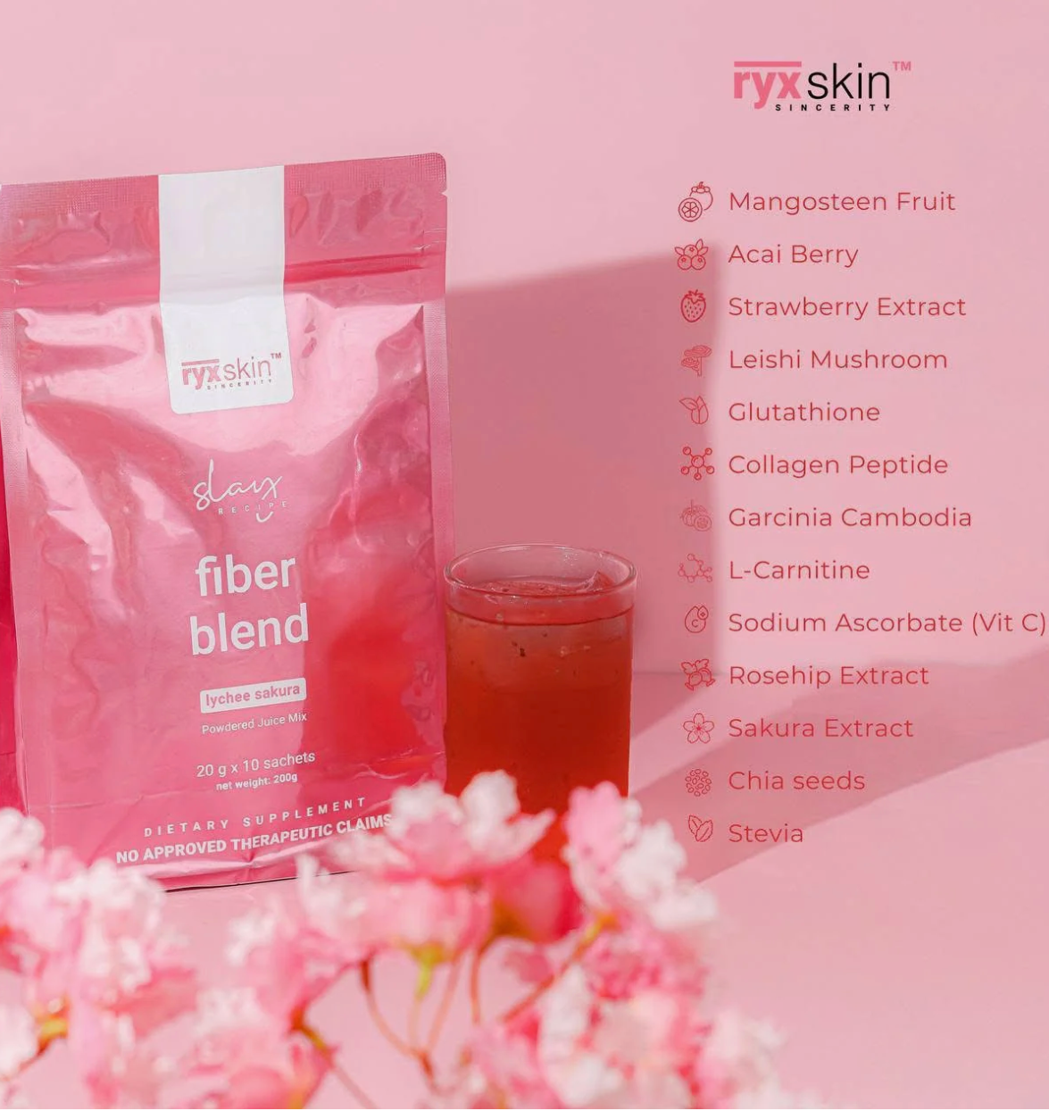 Fiber Blend+ Sakura Lychee – Gut Health & Skin Glow Drink |10 sachets
