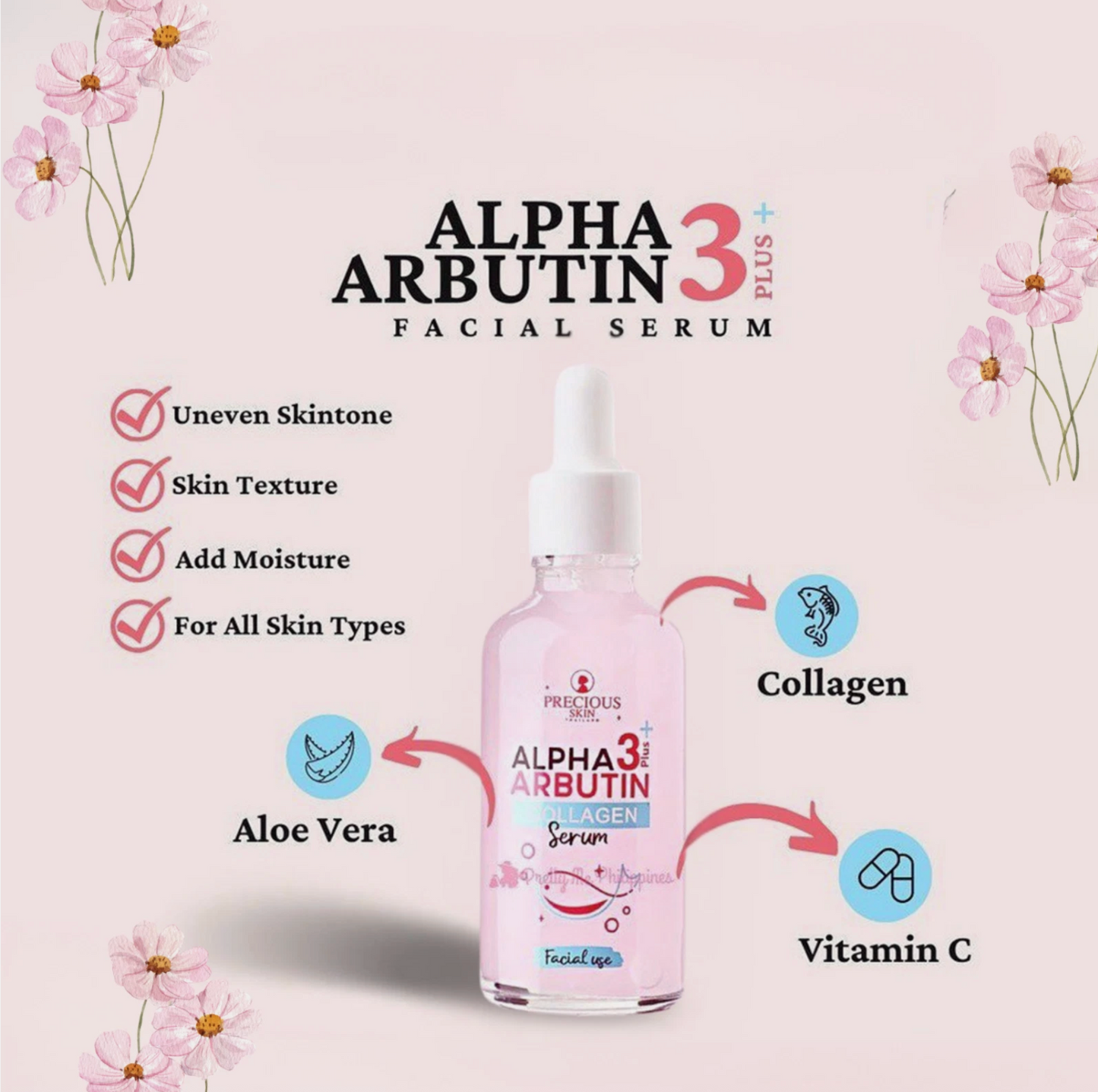 Precious Skin Thai Alpha Arbutin 3 Plus Collagen Serum for Face, 50ml