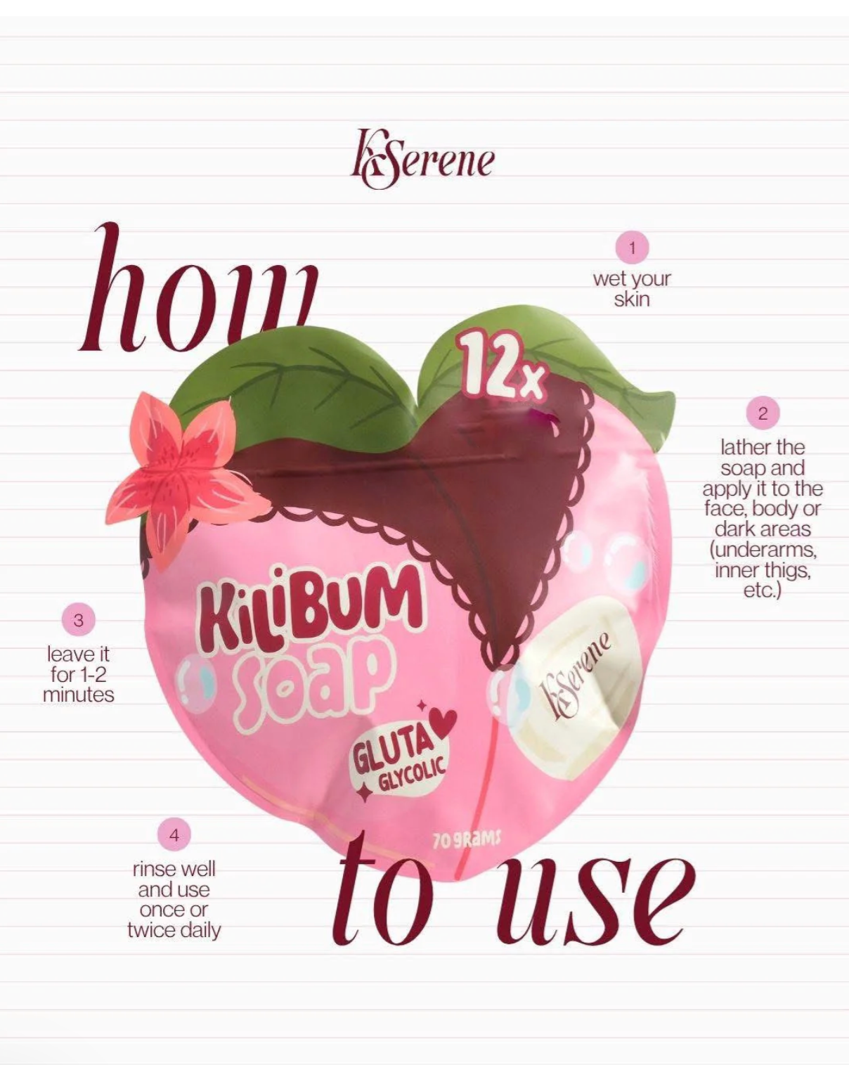 KSerene KiLiBUM Gluta Glycolic Soap 70g x 3 Bars – Gentle Exfoliating Bar with Glycolic, Kojic & Lactic Acid