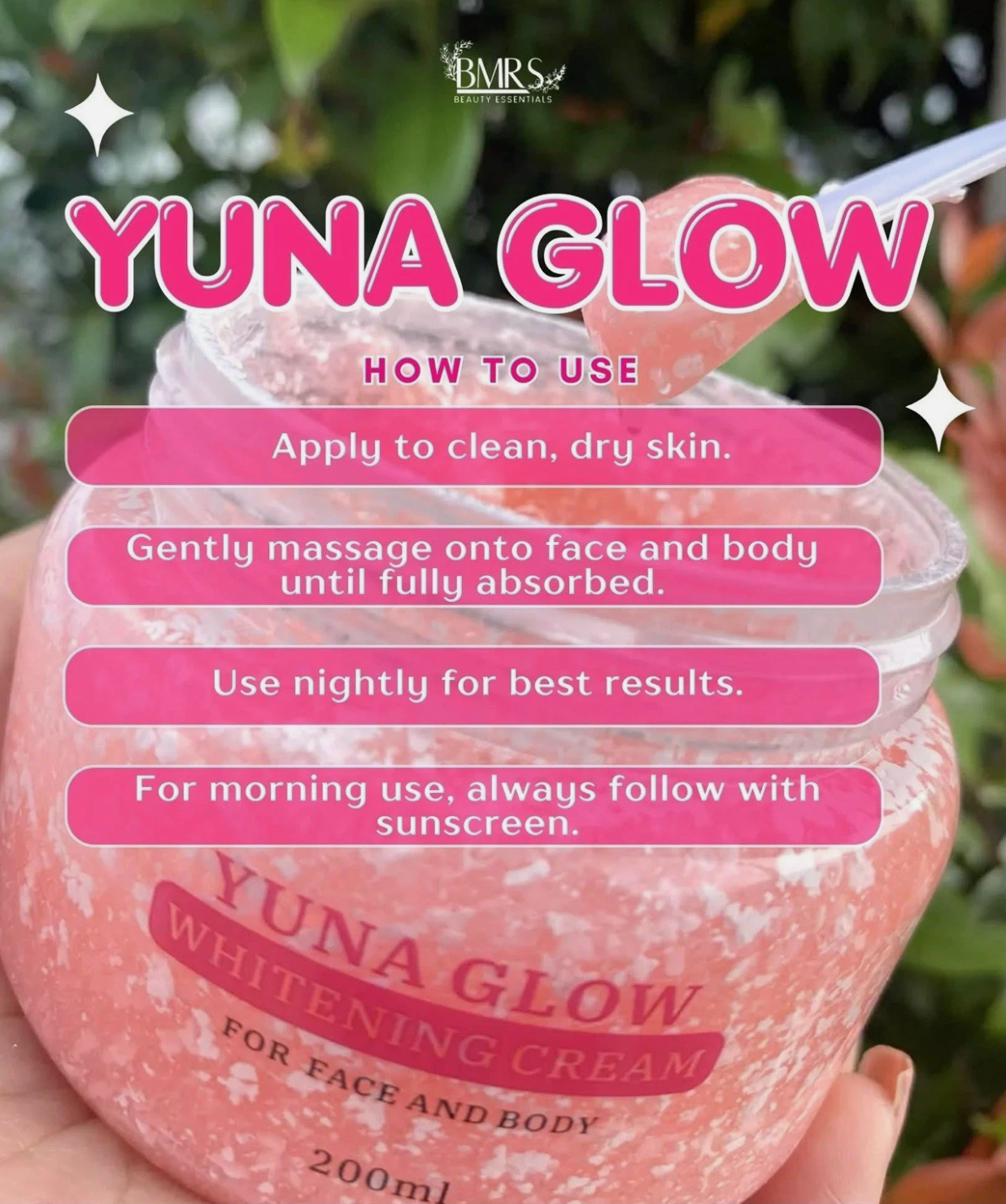 BMRS YUNA GLOW Face & Body Cream with Placenta, Glutathione & Dragon Blood Extract - 200 ml