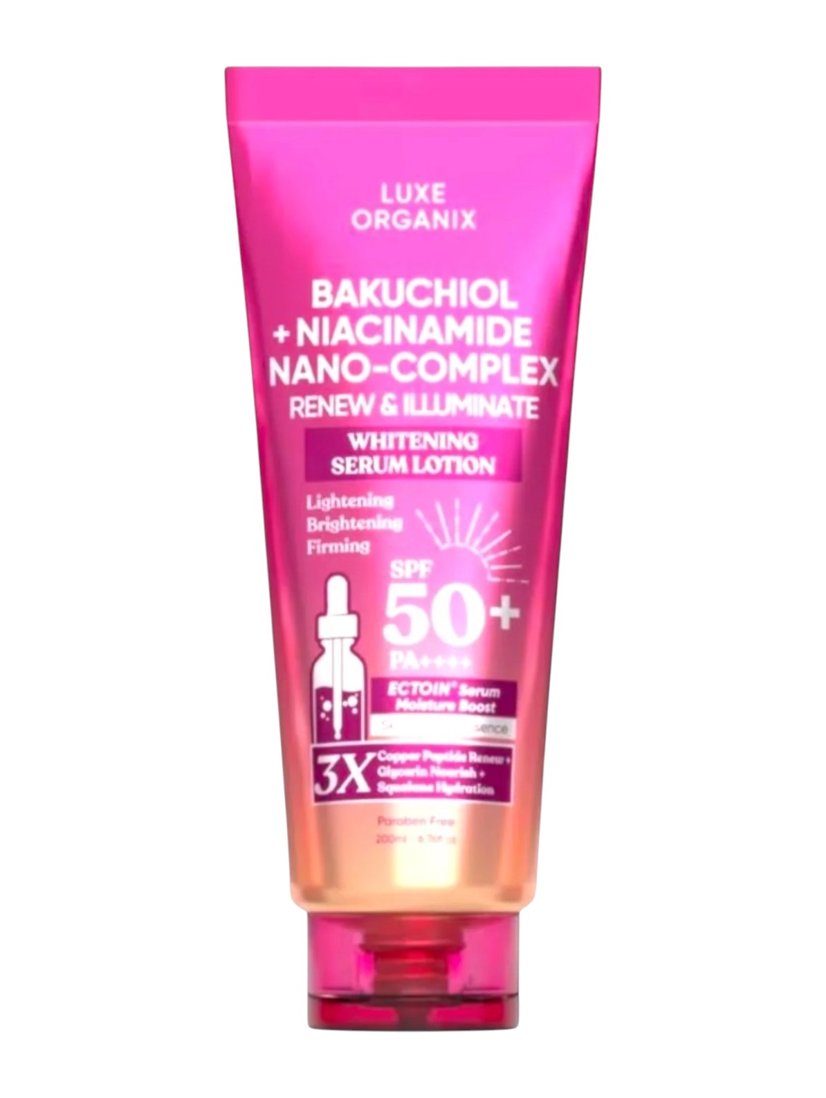 Luxe Organix - Bakuchiol + Niacinamide Nano-Complex Serum Lotion SPF 50 200ml ( Fuchsia)