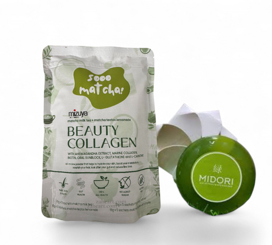 Beauty Collagen Matcha and Lemonade + Midori Matcha Glycerin Soap Combo