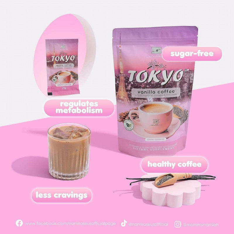 6 Pouches Namiroseus TOKYO Vanilla Coffee with Glutathione, Collagen & Chia Seeds